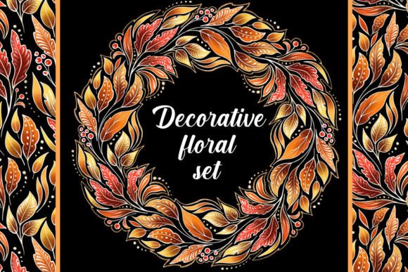 Decorative Floral Set - Pattern and Wrea