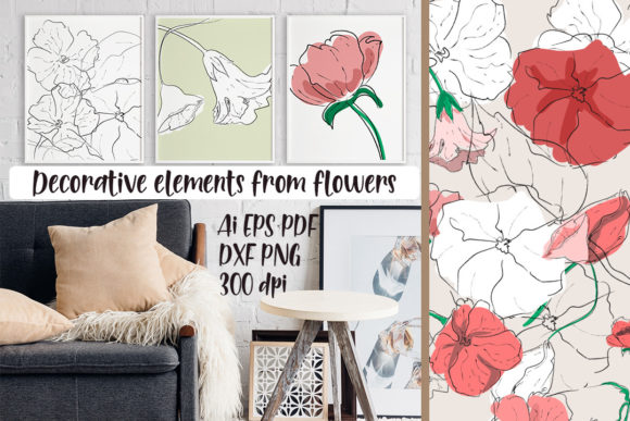 Set of 10 Decorative Floral Elements