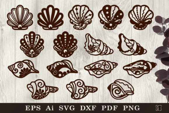 Stencils of Decorative Shells. SVG